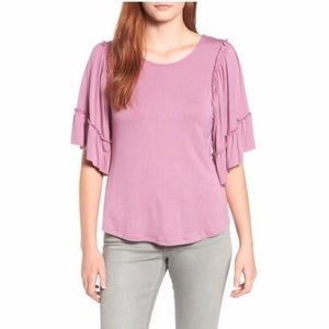 Bobeau Scooped Neck Flutter Sleeve Top Mauve